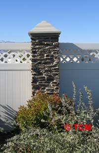 Rock Pillar with Privacy Vinyl Fence